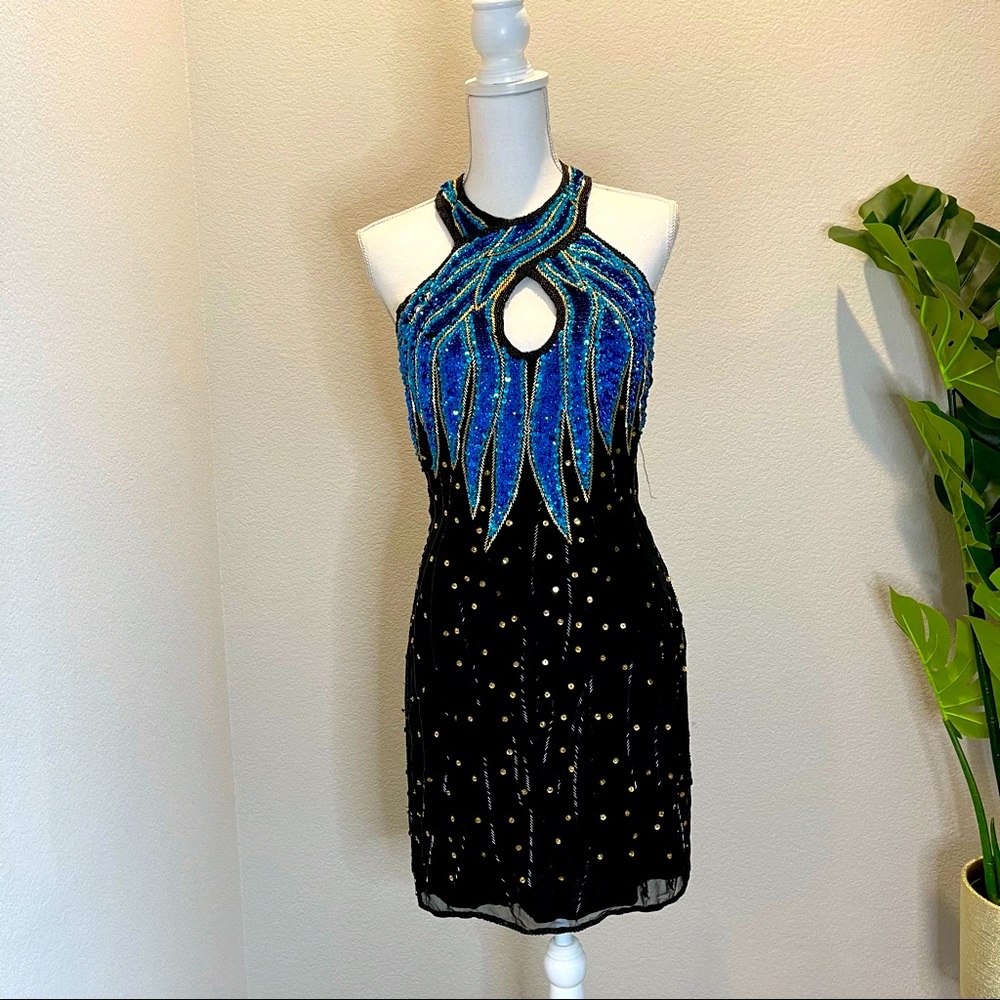 Vintage Silk Beaded and Sequined Cocktail Dress